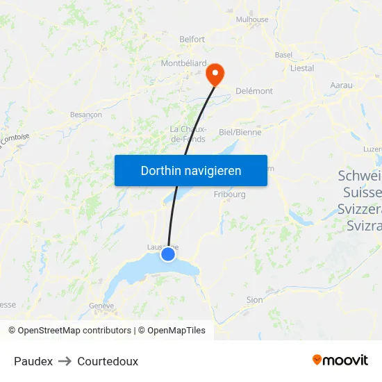 Paudex to Courtedoux map