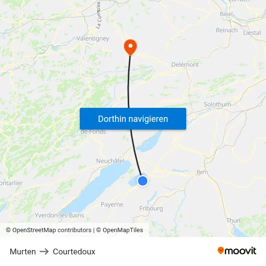 Murten to Courtedoux map