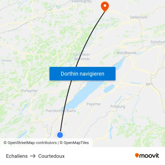 Echallens to Courtedoux map