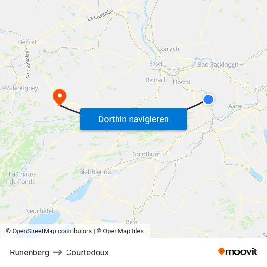 Rünenberg to Courtedoux map