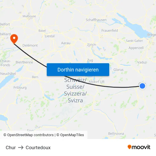 Chur to Courtedoux map