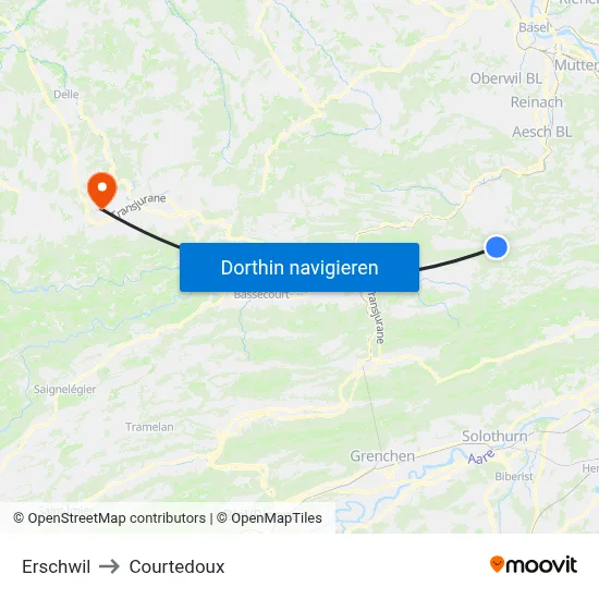 Erschwil to Courtedoux map