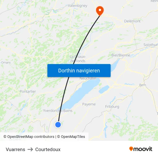 Vuarrens to Courtedoux map
