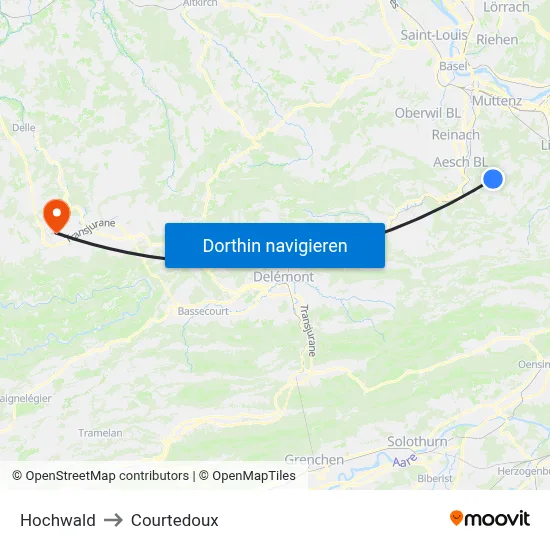 Hochwald to Courtedoux map