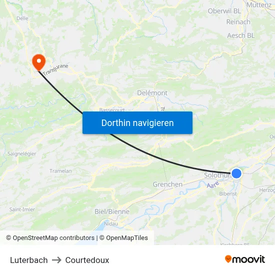 Luterbach to Courtedoux map