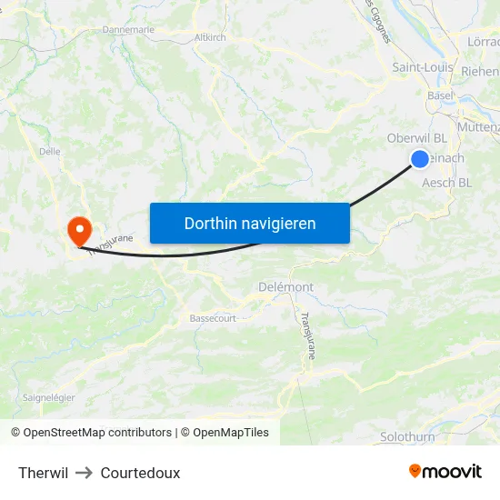 Therwil to Courtedoux map