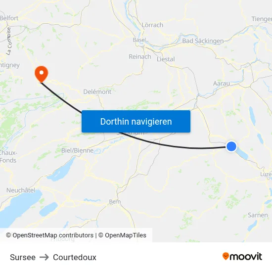 Sursee to Courtedoux map