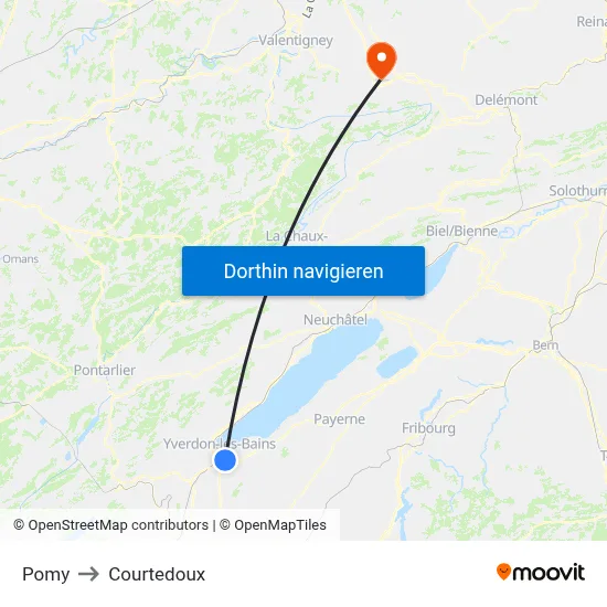 Pomy to Courtedoux map
