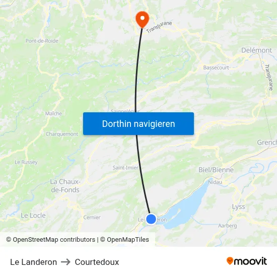 Le Landeron to Courtedoux map