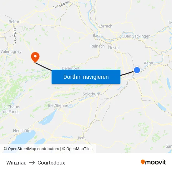 Winznau to Courtedoux map
