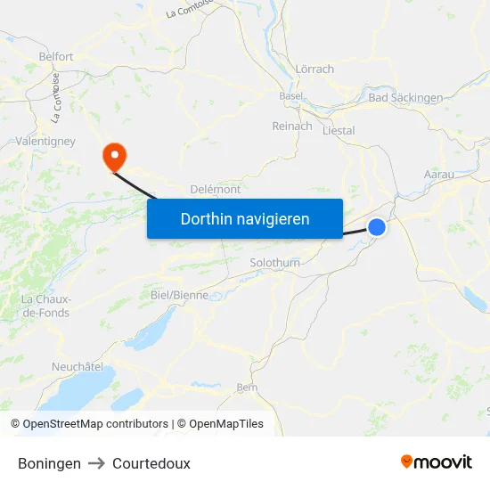 Boningen to Courtedoux map