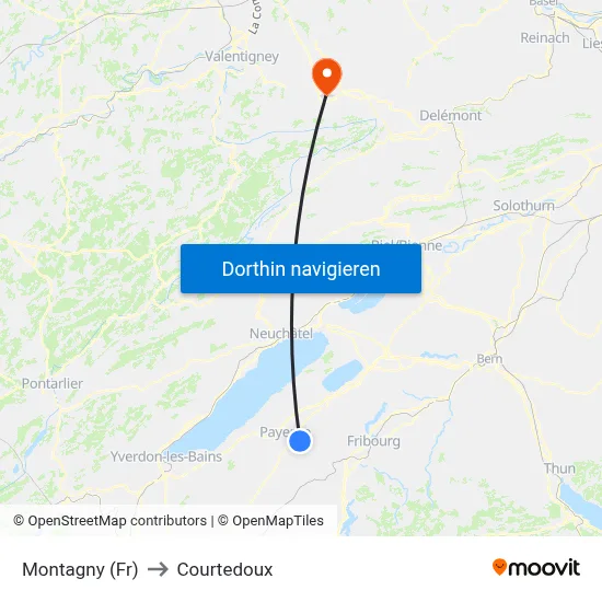 Montagny (Fr) to Courtedoux map