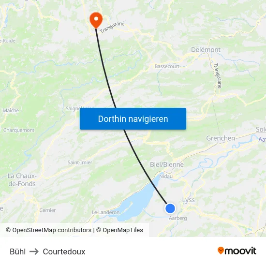 Bühl to Courtedoux map
