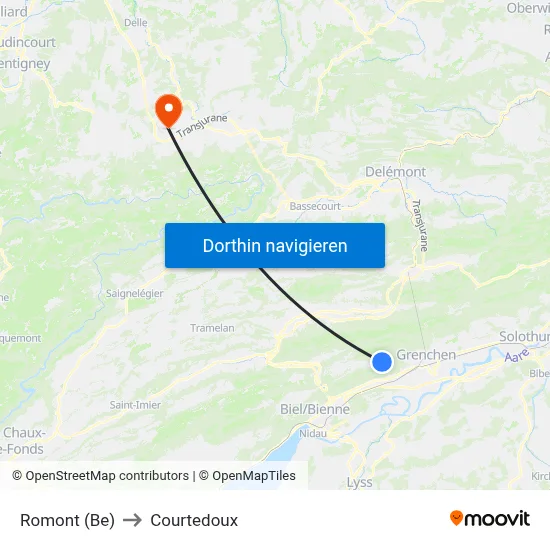 Romont (Be) to Courtedoux map