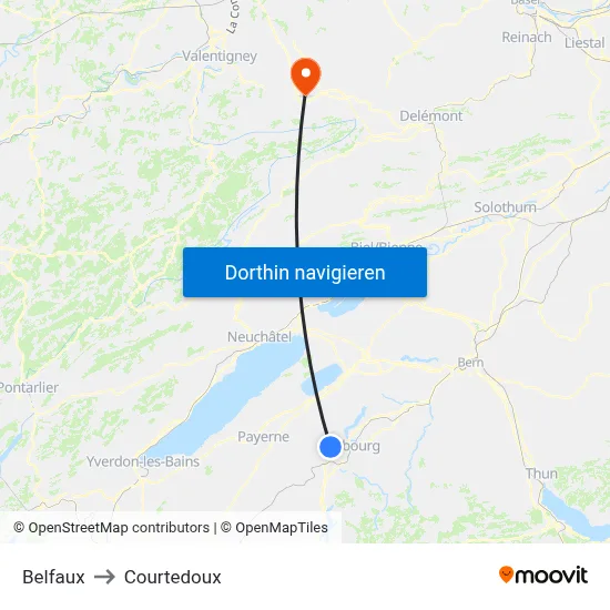 Belfaux to Courtedoux map