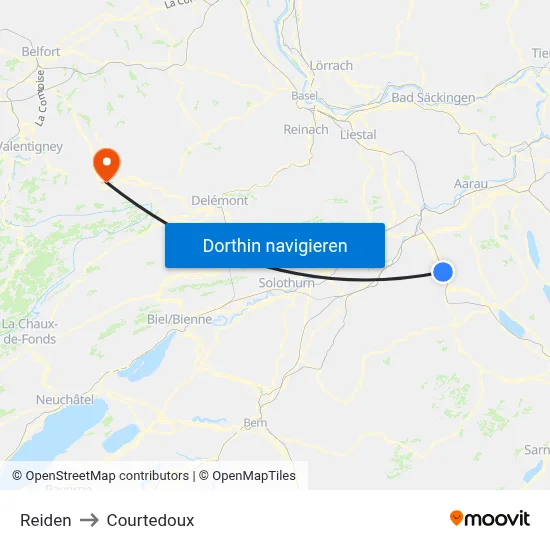 Reiden to Courtedoux map
