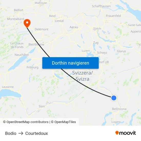 Bodio to Courtedoux map