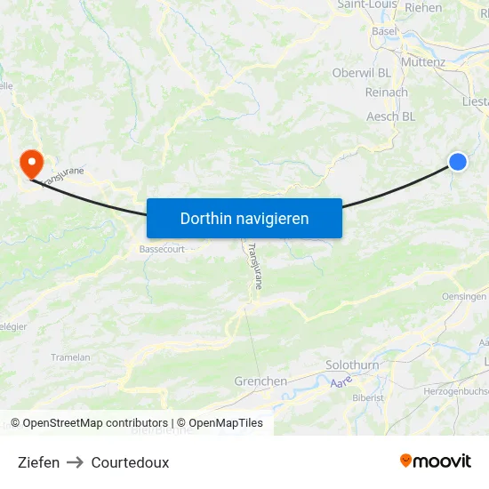 Ziefen to Courtedoux map