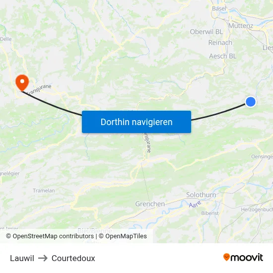 Lauwil to Courtedoux map