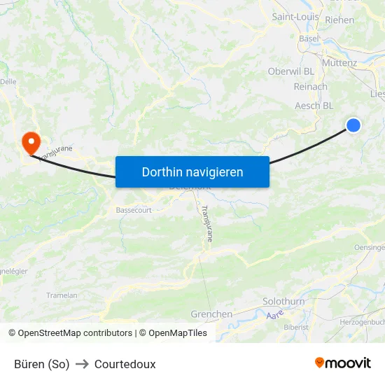Büren (So) to Courtedoux map