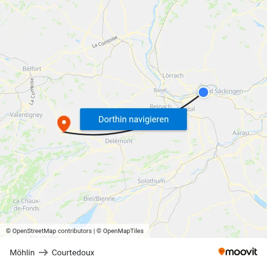 Möhlin to Courtedoux map