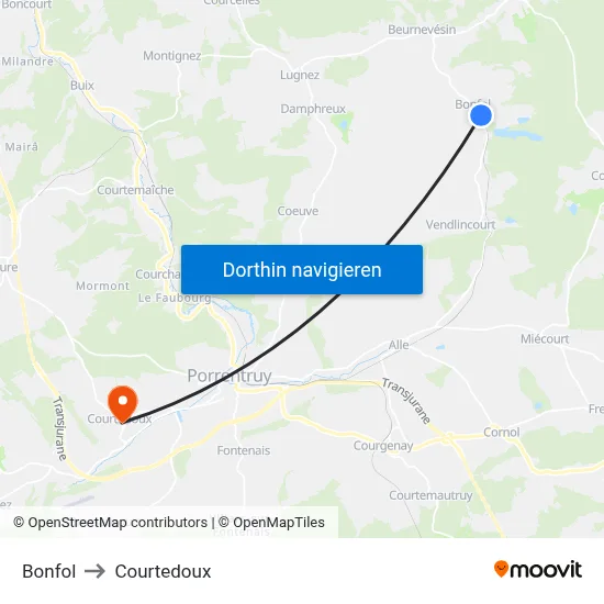 Bonfol to Courtedoux map