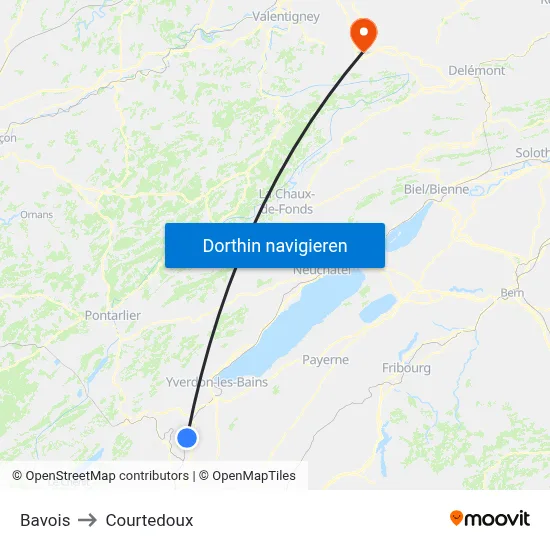 Bavois to Courtedoux map
