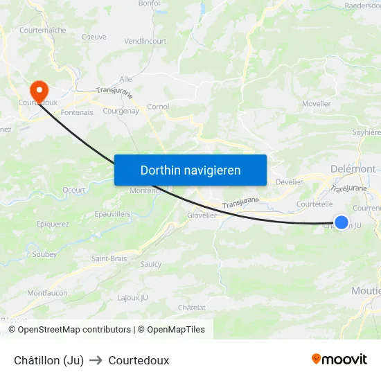 Châtillon (Ju) to Courtedoux map