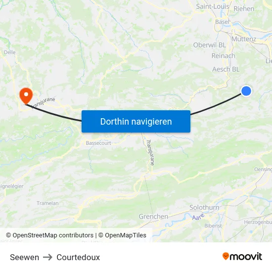 Seewen to Courtedoux map