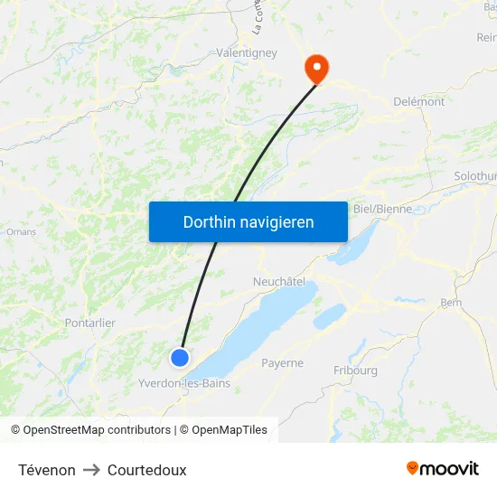 Tévenon to Courtedoux map