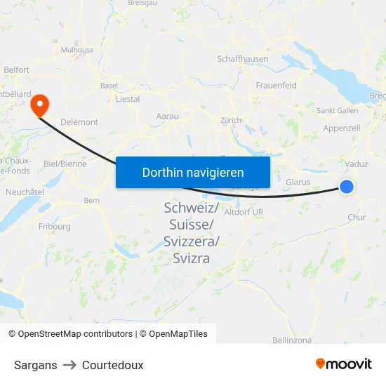 Sargans to Courtedoux map