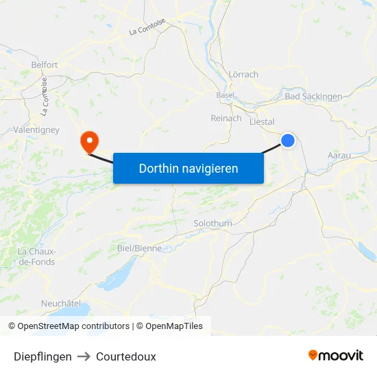 Diepflingen to Courtedoux map