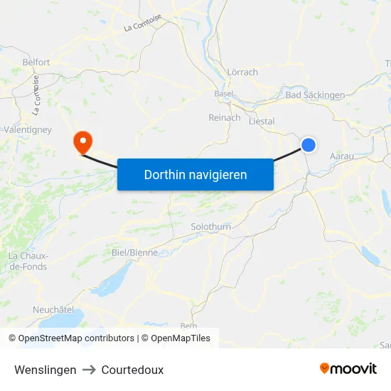 Wenslingen to Courtedoux map