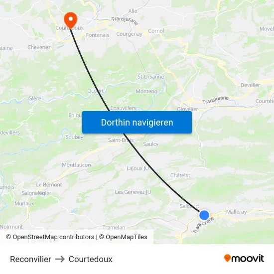 Reconvilier to Courtedoux map