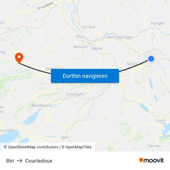 Birr to Courtedoux map