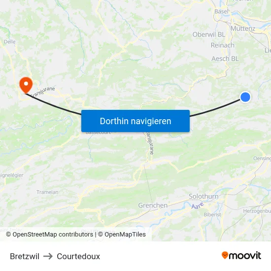 Bretzwil to Courtedoux map