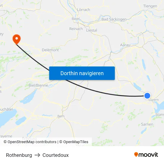 Rothenburg to Courtedoux map