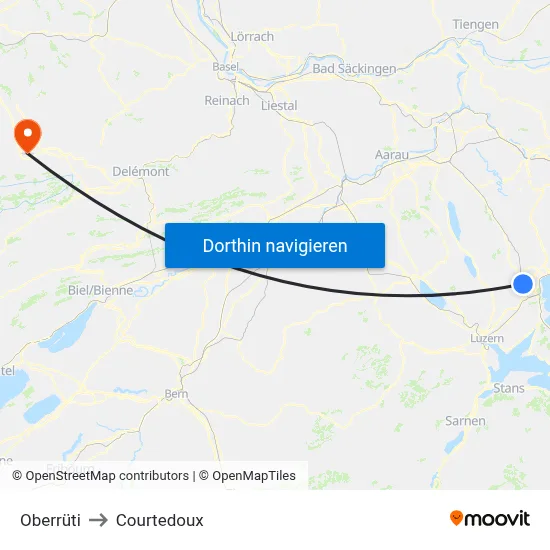 Oberrüti to Courtedoux map