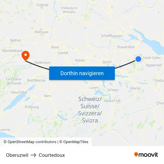 Oberuzwil to Courtedoux map