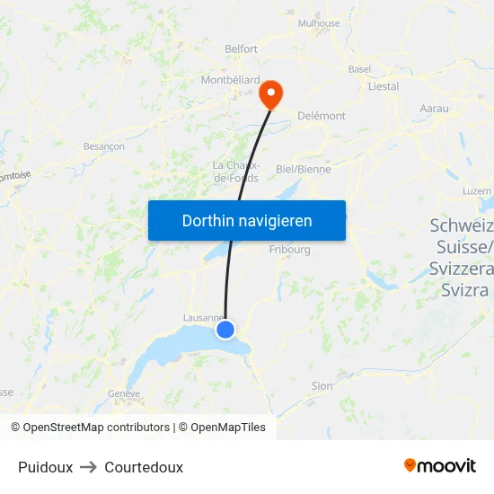 Puidoux to Courtedoux map
