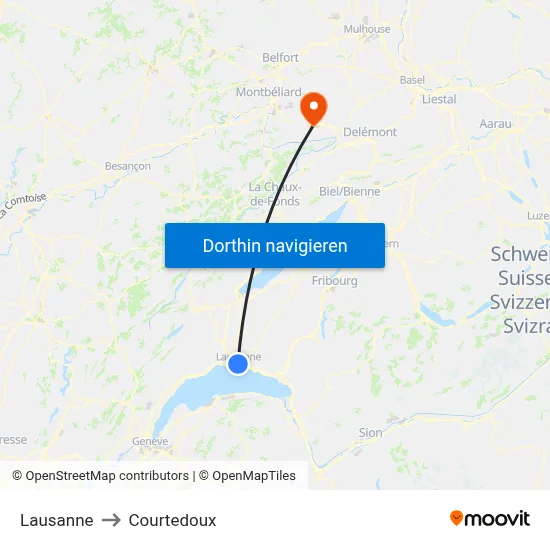 Lausanne to Courtedoux map