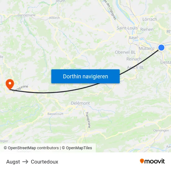 Augst to Courtedoux map