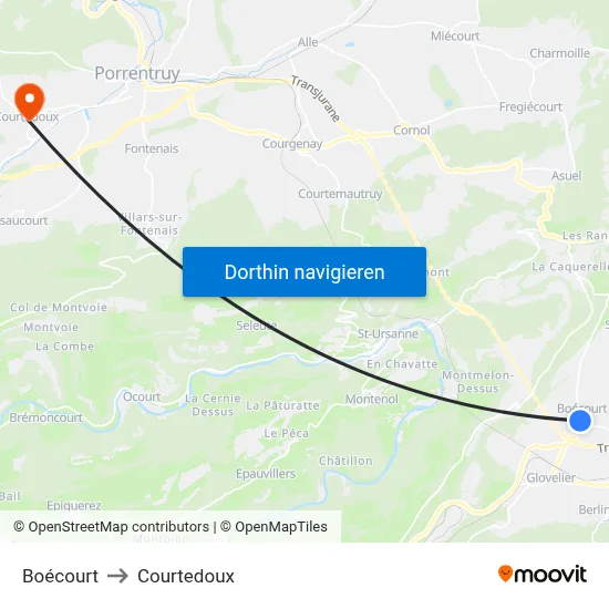 Boécourt to Courtedoux map