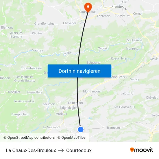 La Chaux-Des-Breuleux to Courtedoux map
