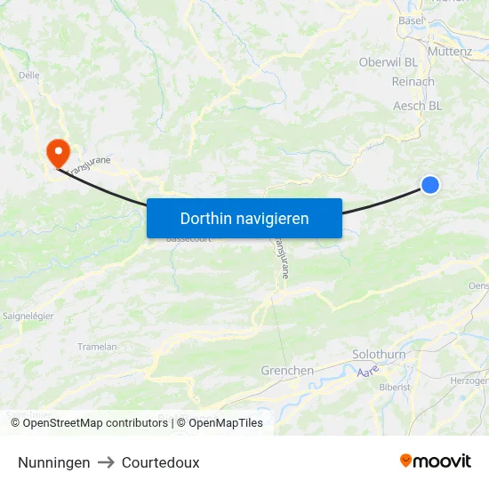 Nunningen to Courtedoux map