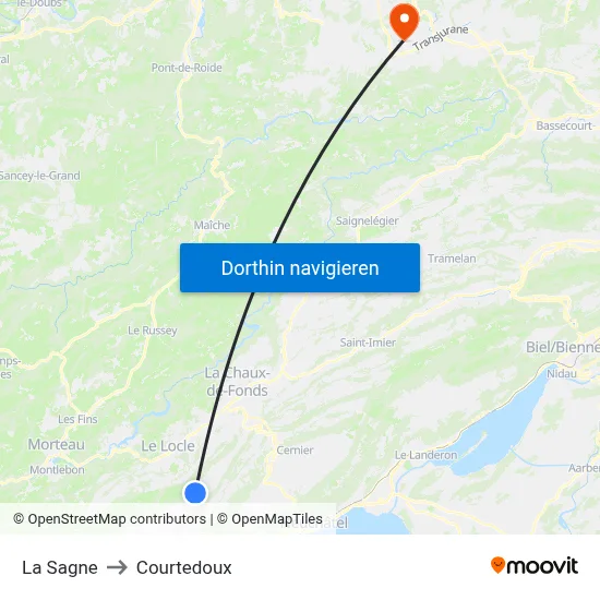 La Sagne to Courtedoux map