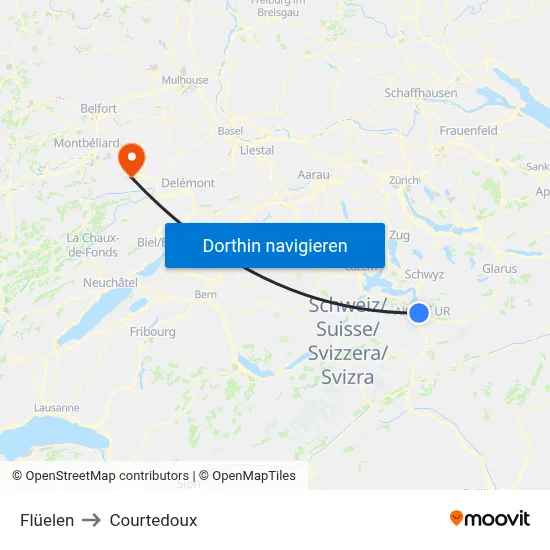 Flüelen to Courtedoux map