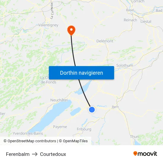 Ferenbalm to Courtedoux map