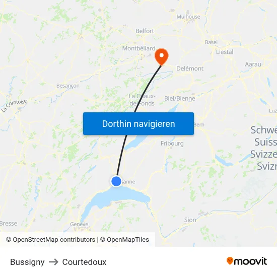 Bussigny to Courtedoux map