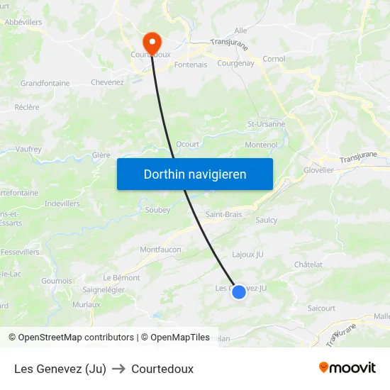 Les Genevez (Ju) to Courtedoux map